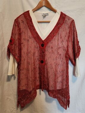 Blair Red Mesh Layered V-Neck Top
